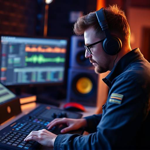 An audio engineer using software to remove noise from an audio recording
