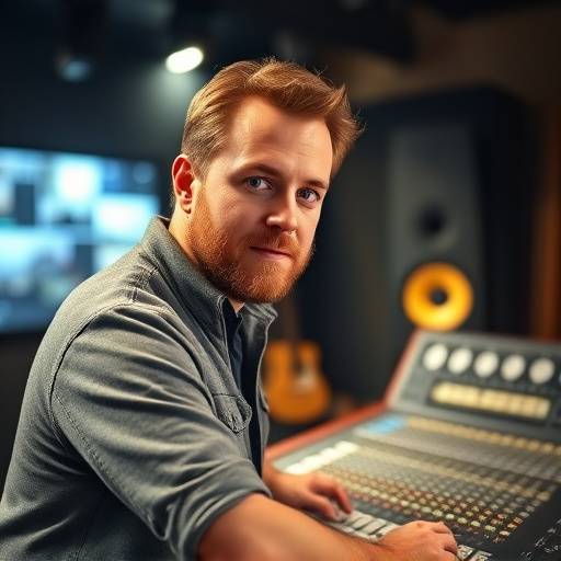 Portrait of Ben Carter, Mixing and Mastering Engineer, working at a console